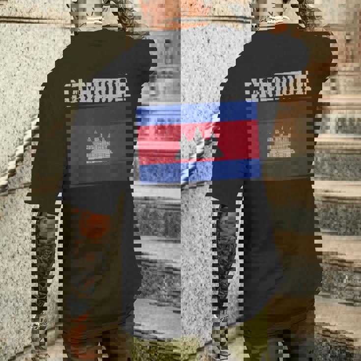 カンボジア-カンボジアの旗ヴィンテージスポーツデザインカンボジア メンズTシャツ バックプリント 彼への贈り物