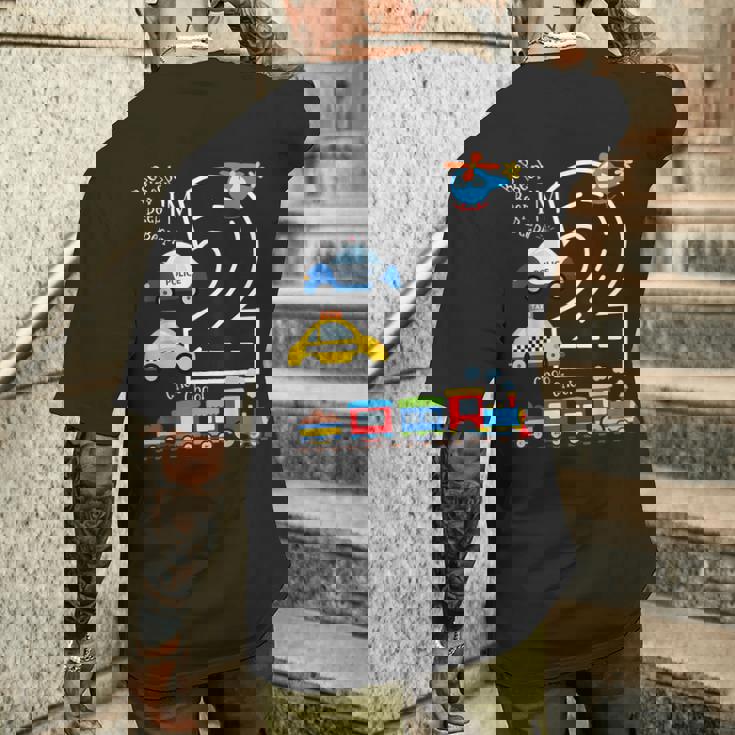 キッズトラック 電車 2歳の誕生日パーティー 幼児 2歳 誕生日 メンズTシャツ バックプリント 彼への贈り物