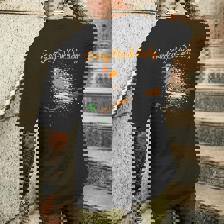 クレイジーバードレディキンカチョウ鳥類学 メンズTシャツ バックプリント 彼への贈り物