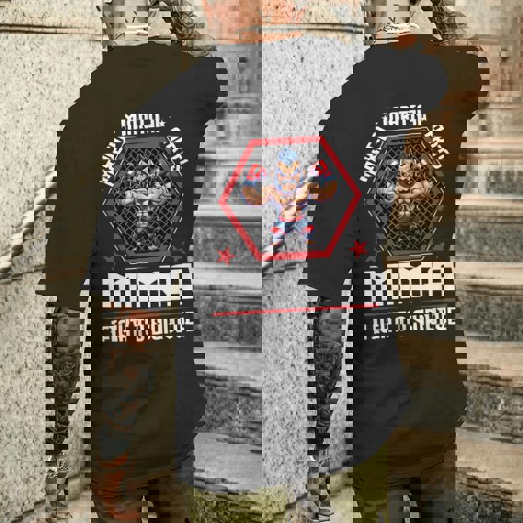ケージファイティングで生き残るための総合格闘技mmaファイト 長袖tシャツ メンズTシャツ バックプリント 彼への贈り物