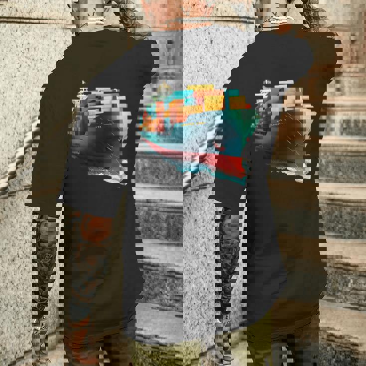 コンテナ輸送機船 メンズTシャツ バックプリント 彼への贈り物