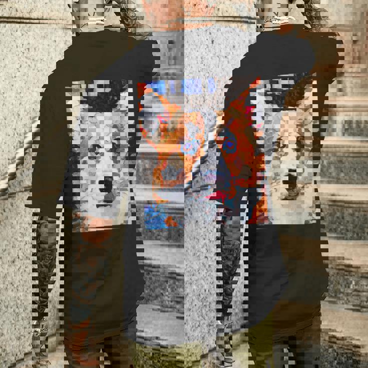 コーギー・ポートレート キュビズム・アート メンズTシャツ バックプリント 彼への贈り物