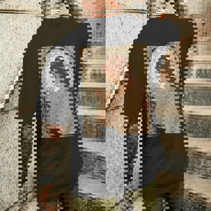 コーヒー好きのミュシャ風のアールヌーボー メンズTシャツ バックプリント 彼への贈り物