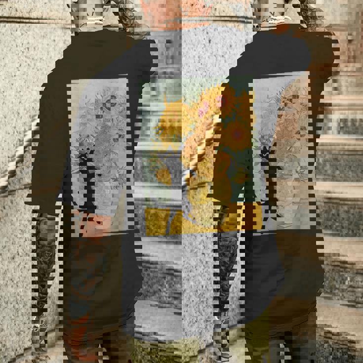 ゴッホ ひまわり 面白い 猫 アート 絵画 メンズTシャツ バックプリント 彼への贈り物