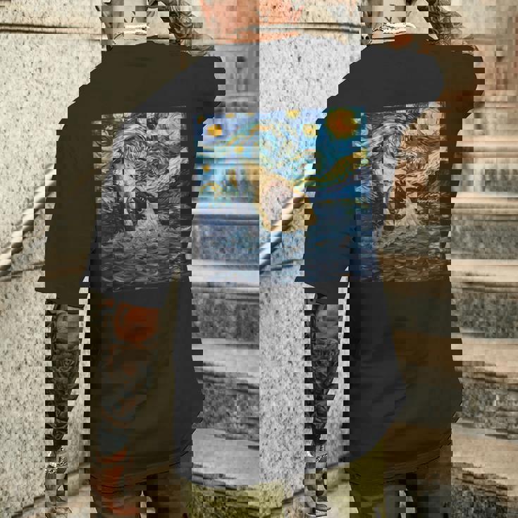 ゴッホ サメ 星月夜 ファニー レディース&メンズ メンズTシャツ バックプリント 彼への贈り物