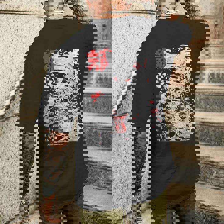 サイバーパンク 宇宙 猫ラーメン 日本のストリートウェア メンズTシャツ バックプリント 彼への贈り物