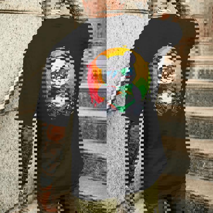 サングラス付きパンダ ラスタカラー メンズTシャツ バックプリント 彼への贈り物