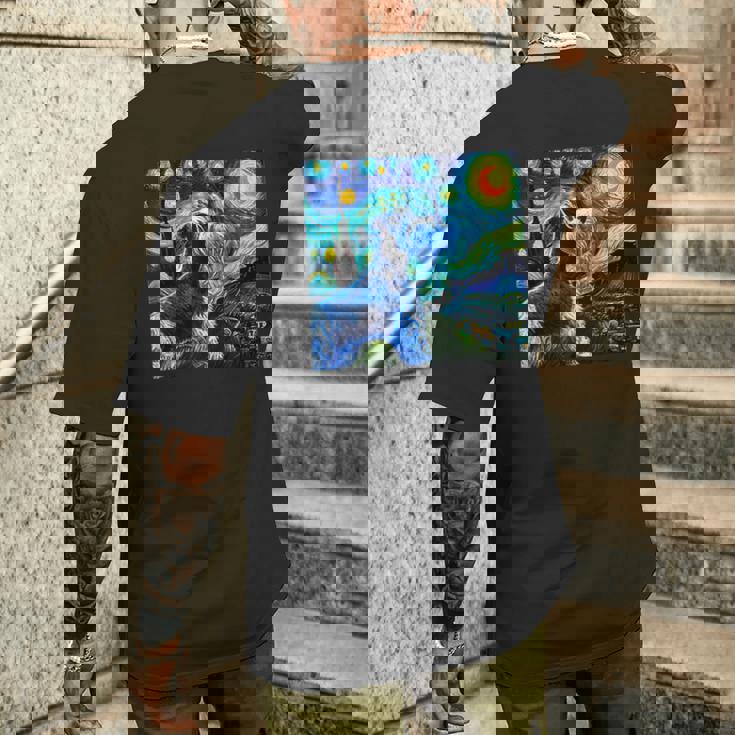 シュナウザー 面白いtシャツ 犬 ゴッホ 星月夜 かわいい メンズ 子供 おもしろ 服 グッズ ネタ メンズTシャツ バックプリント 彼への贈り物