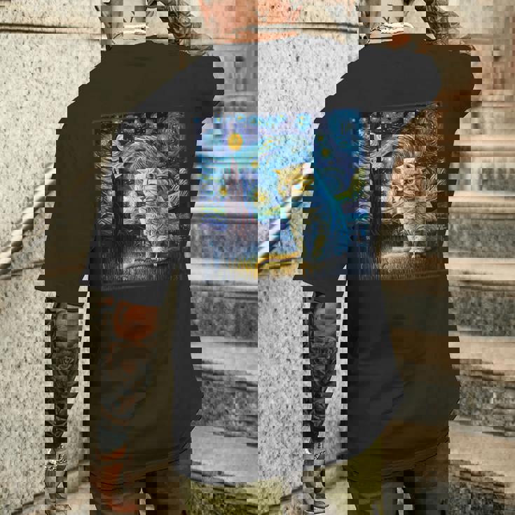 シュールレアリスム 星月夜 エキゾチック ショートヘア 猫 メンズTシャツ バックプリント 彼への贈り物