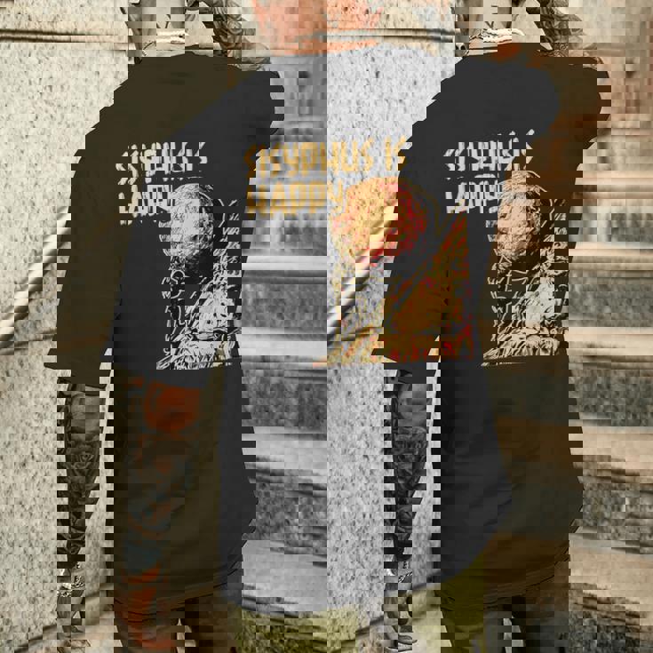 シーシュポス・イズ・ハッピー面白いギリシャ神話ミーム哲学 メンズTシャツ バックプリント 彼への贈り物