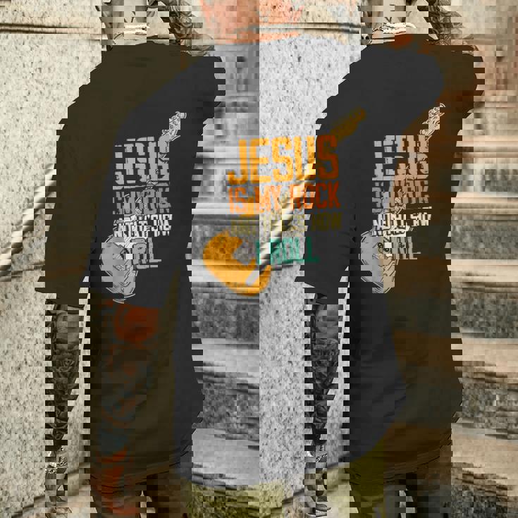 ジーザス・イズ・マイ・ロック・アンド・ザット・イズ・ハウ・アイ・ロール クリスチャン メンズTシャツ バックプリント 彼への贈り物