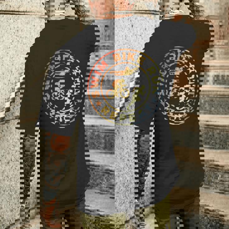 スイム・バイク・ラン・リピート レトロヴィンテージ トライアスリート・トライアスロン用 メンズTシャツ バックプリント 彼への贈り物