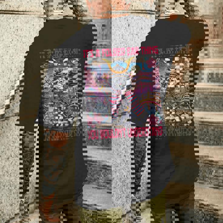 スコティッシュフォールド 耳 折れ 侍風景 メンズTシャツ バックプリント 彼への贈り物