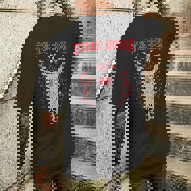 ステーキハウス Bbq バーベキュー グリル リブアイ ステーキハウス ディナー メンズTシャツ バックプリント 彼への贈り物