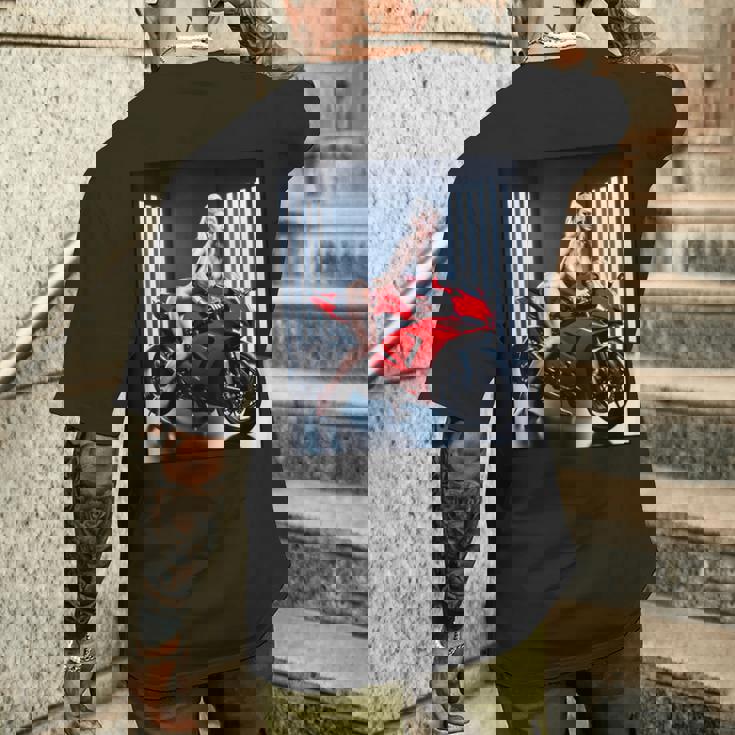 セクシーガールグラフィックtシャツ セクシーなブロンドガール&レッドストリートバイク メンズTシャツ バックプリント 彼への贈り物