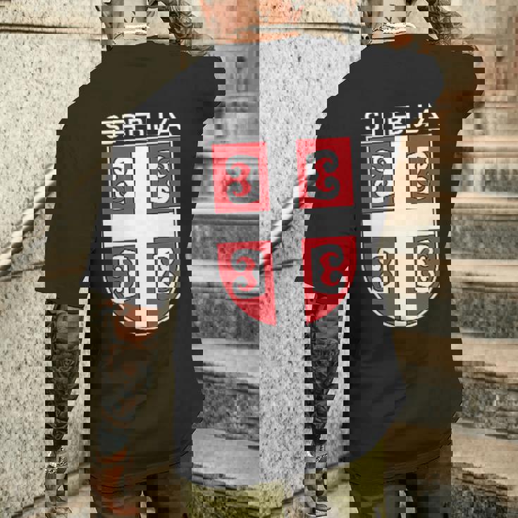 セルビアクロスシールドセルビアアーム。 メンズTシャツ バックプリント 彼への贈り物