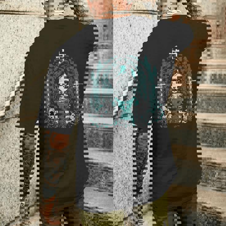 ダーク ゾンビ ゴシック人形 ちびスタイルと不気味な メンズTシャツ バックプリント 彼への贈り物