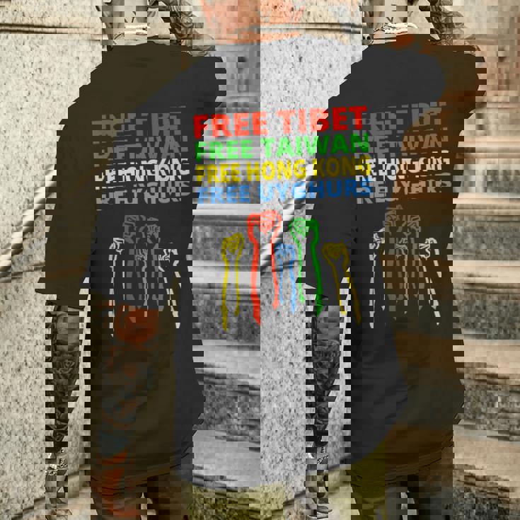 チベットフリー 台湾 香港 ウイグル人保護 メンズTシャツ バックプリント 彼への贈り物