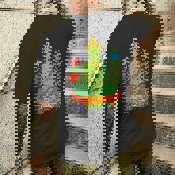 チベット仏陀瞑想 ヴァジュラヤナ グリーンタラ メンズTシャツ バックプリント 彼への贈り物