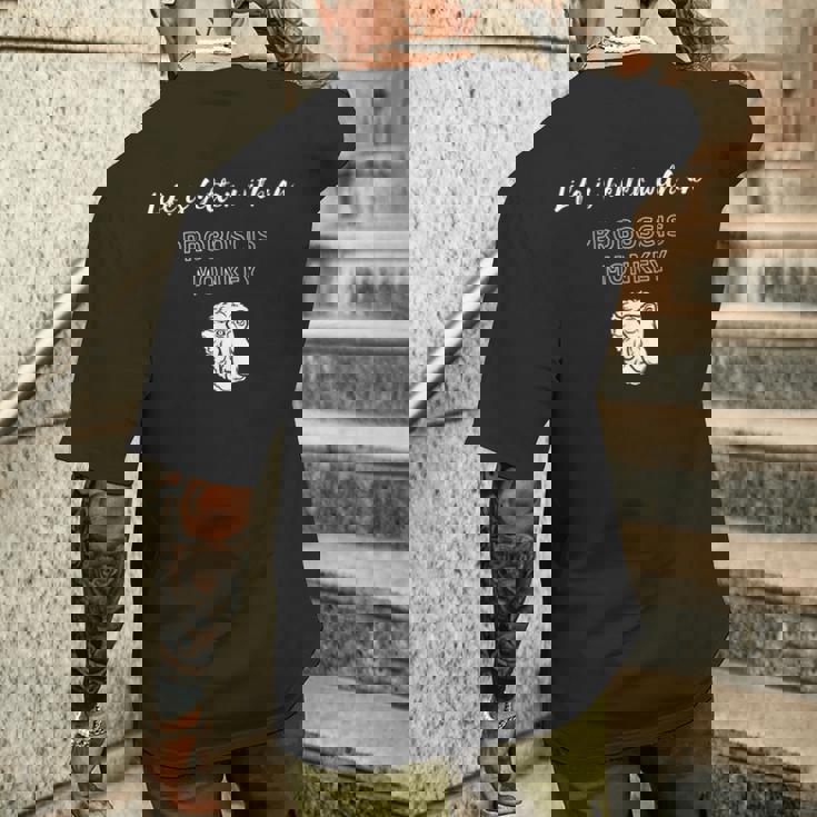 テングザルがいれば人生はもっと良くなる メンズTシャツ バックプリント 彼への贈り物