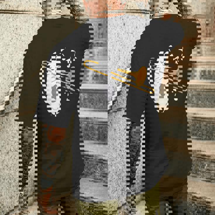 トロンボーン奏者 猫 トロンボーン奏者 音楽好き メンズTシャツ バックプリント 彼への贈り物