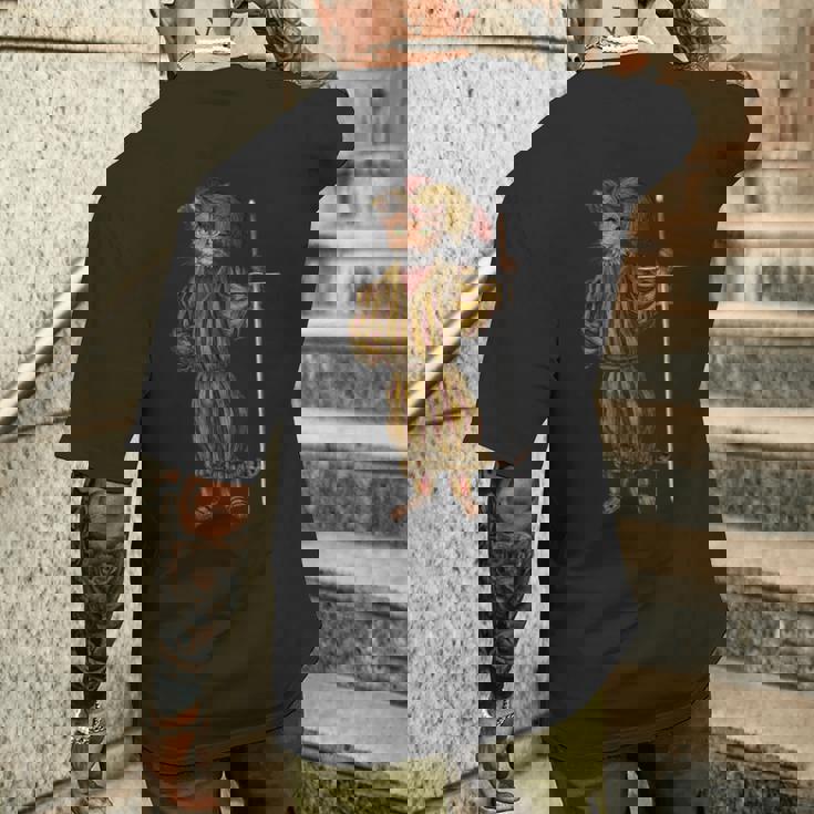 ドイツ ランドスケニヒト猫 ルネサンス ツヴァイハンダー 剣 Hema メンズTシャツ バックプリント 彼への贈り物