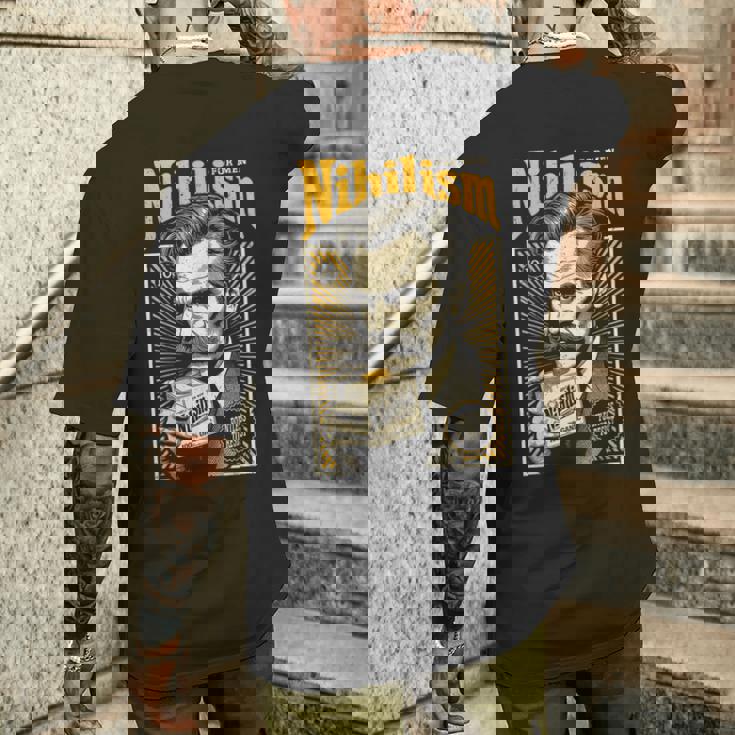 ニヒリズム 男性用 面白い ニーチェ哲学 ビンテージ広告 メンズTシャツ バックプリント 彼への贈り物