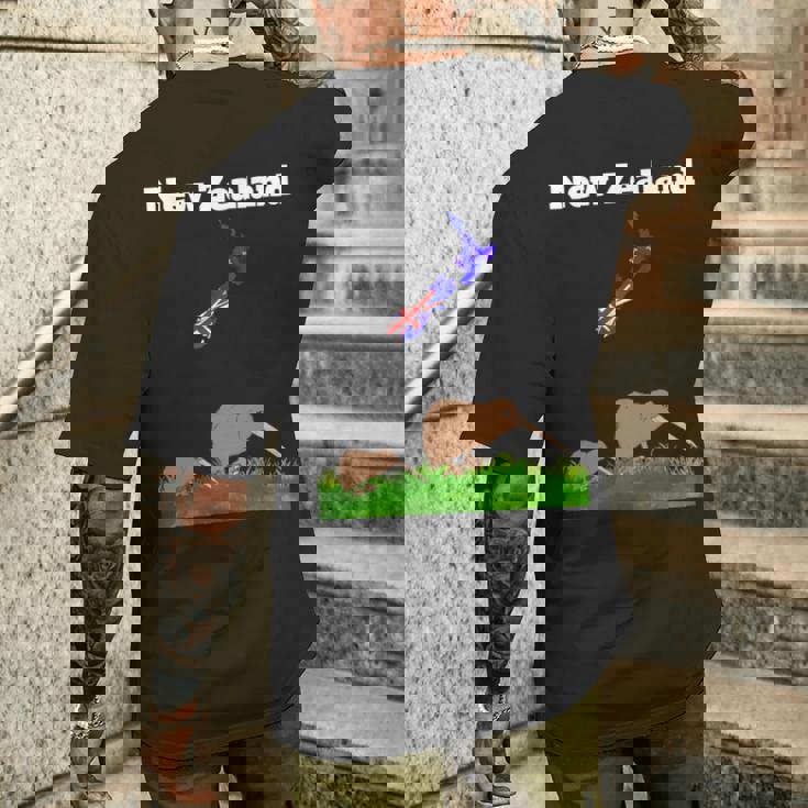 ニュージーランドのお土産キウイバードウォッチングニュージーランド地図 長袖tシャツ メンズTシャツ バックプリント 彼への贈り物