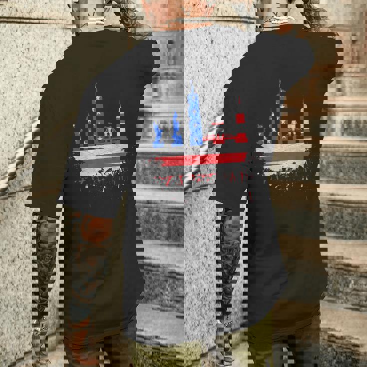 ニューヨーク・スカイライン 星条旗 アメリカ国旗アート Love Ny メンズTシャツ バックプリント 彼への贈り物