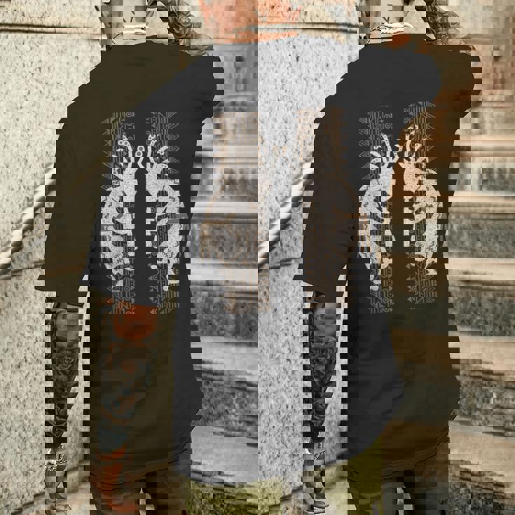 ネイティブアメリカン ココペリミュージシャンツインズ ボーダー2 楽しい メンズTシャツ バックプリント 彼への贈り物