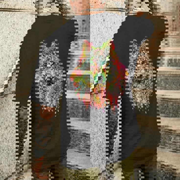 ネイティブアメリカンの羽 狼 星 プリティトレンディ メンズTシャツ バックプリント 彼への贈り物