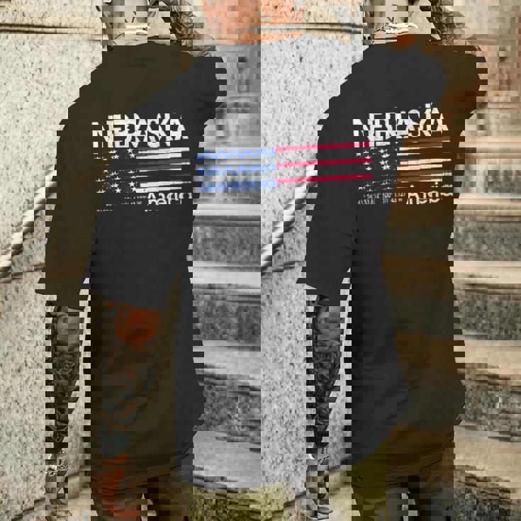 ネブラスカの座標 米国旗 メンズTシャツ バックプリント 彼への贈り物