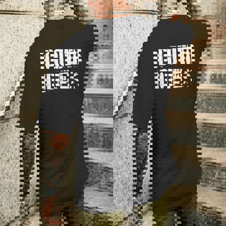 ノーギターノーライフ ギター好き ギター エレキギター ポップ音楽 ロック音楽 軽音部 バンド メンズTシャツ バックプリント 彼への贈り物