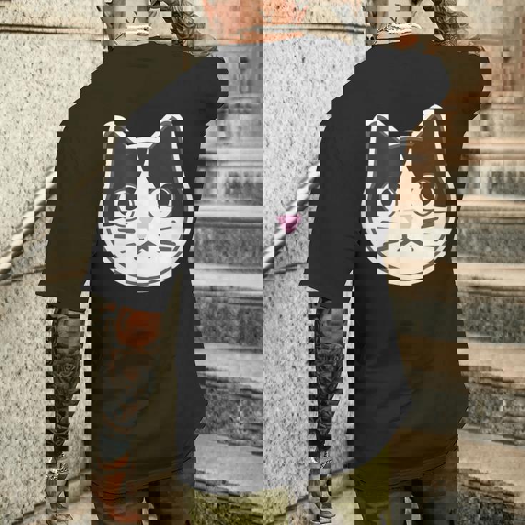 ハチワレ《ふぇいす》ねこ 猫【どうぶつフレンズ】シンプル 顔 ゆるくて かわいい 動物 イラスト メンズTシャツ バックプリント 彼への贈り物