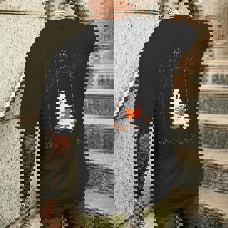 ハロウィン おばけ 読書 かわいい マジカル 本 恋人 本の虫 メンズTシャツ バックプリント 彼への贈り物