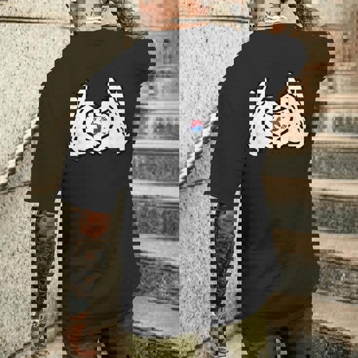 ハートを形作る漫画の手 韓国国旗 メンズTシャツ バックプリント 彼への贈り物