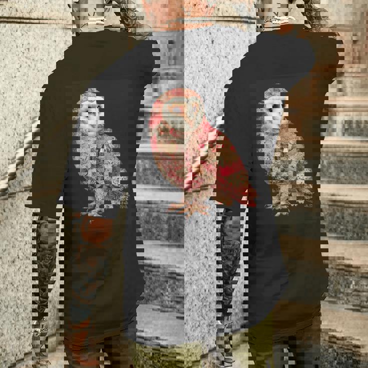 ハート柄の奇抜なパッチワークフクロウ メンズTシャツ バックプリント 彼への贈り物