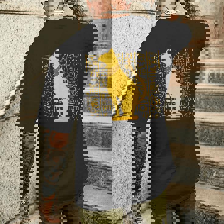 バステット 古代エジプト 猫 神 ヒエログリフ グラフィックアート 恋人 メンズTシャツ バックプリント 彼への贈り物