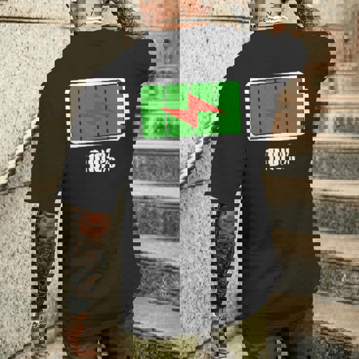 バッテリー100シャツ残量バッテリーフルパワーバッテリーフル。 長袖tシャツ メンズTシャツ バックプリント 彼への贈り物