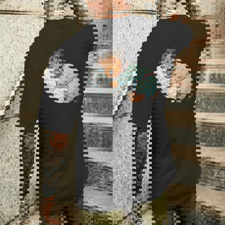 パジャマで寝ているかわいいボストンテリア犬就寝アート 長袖tシャツ メンズTシャツ バックプリント 彼への贈り物