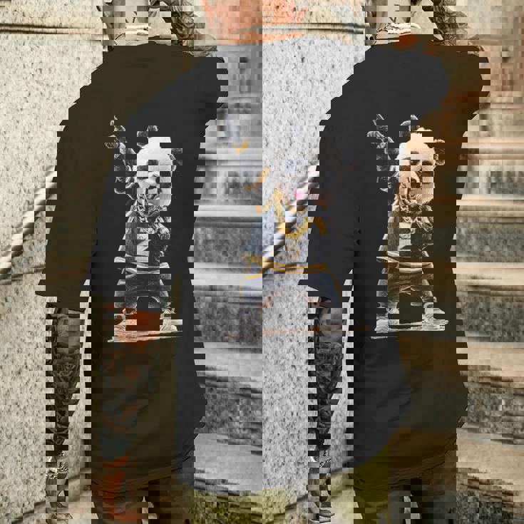 パンダ ホールドマイク 歌う ダンス 動物 グラフィック パンダ メンズTシャツ バックプリント 彼への贈り物