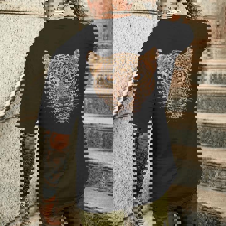 ヒョウの顔 大きな猫の頭 パンテラ パルダス 野生動物 キッズ メンズTシャツ バックプリント 彼への贈り物