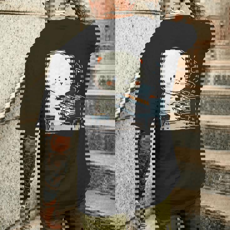 ピアノを弾くかわいい猫 ヴィンテージ かわいい猫 アート 日本アニメ メンズTシャツ バックプリント 彼への贈り物