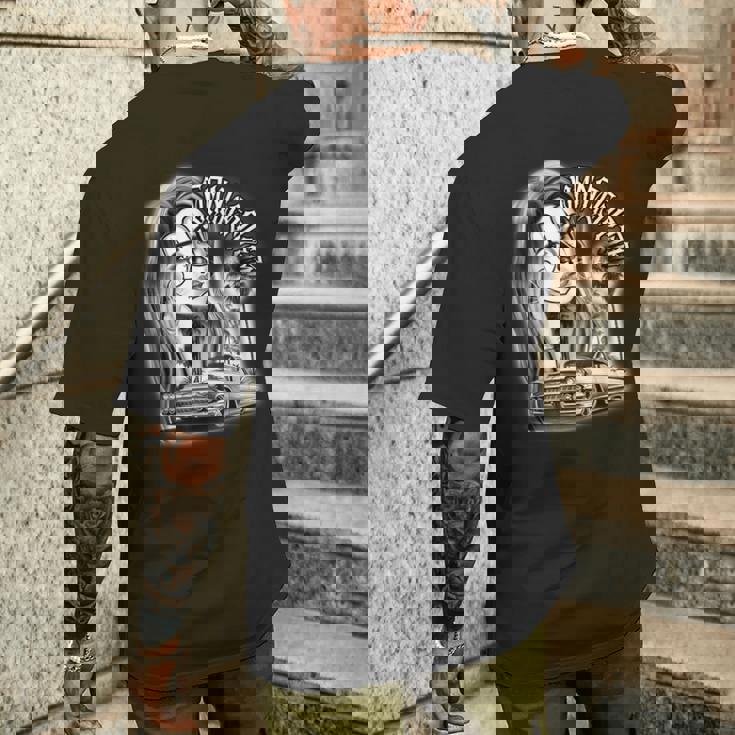 ピエロガール パヤサ×チカーノ ローライダーギャングスターブラックワーク メンズTシャツ バックプリント 彼への贈り物