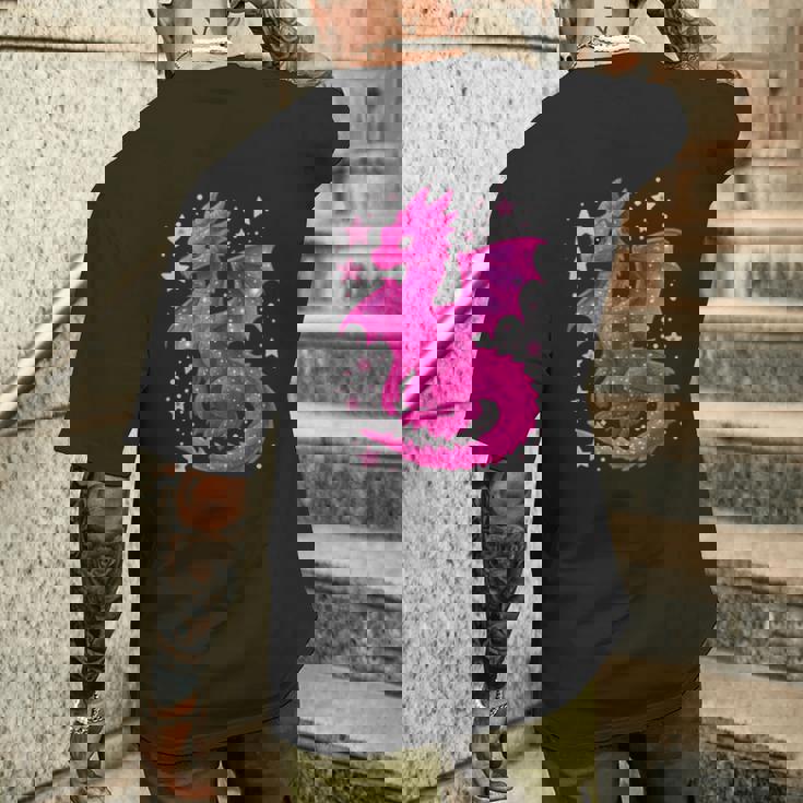 ピンクファンタジー ドラゴンと星 長袖tシャツ メンズTシャツ バックプリント 彼への贈り物