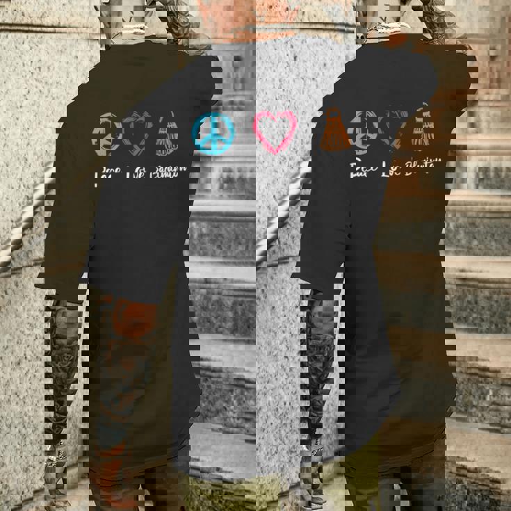 ピース・ラブ・バドミントン アイ・ラブ・バドミントン 長袖tシャツ メンズTシャツ バックプリント 彼への贈り物