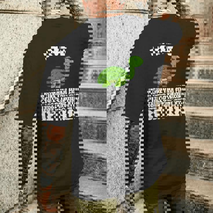 ピーナッツバターで亀よりもゆっくり走る メンズTシャツ バックプリント 彼への贈り物