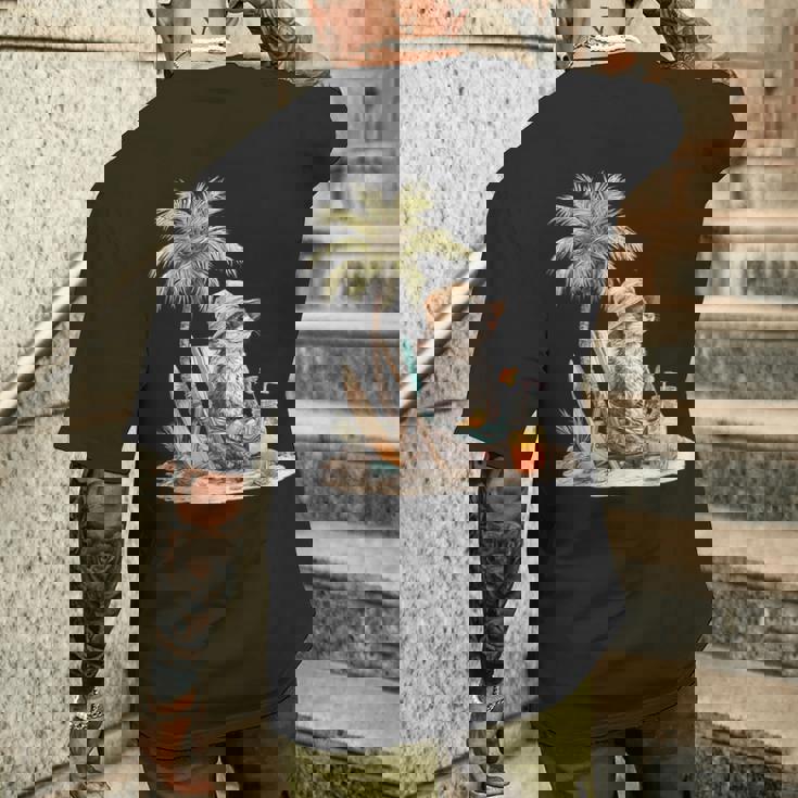 フェレット 果物 スキムボード ビーチツリー 動物 モチーフ フェレット メンズTシャツ バックプリント 彼への贈り物