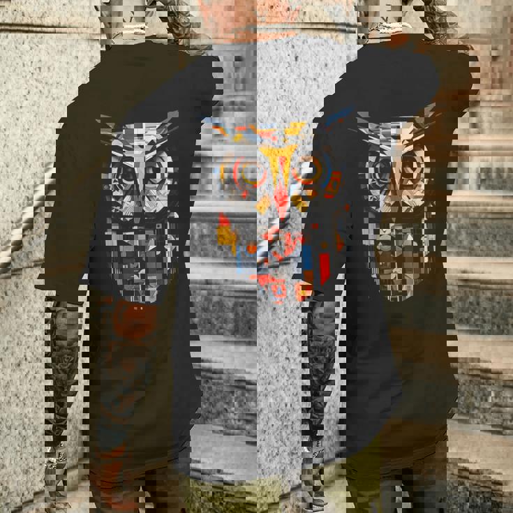 フクロウの恋人のアートワーク メンズTシャツ バックプリント 彼への贈り物