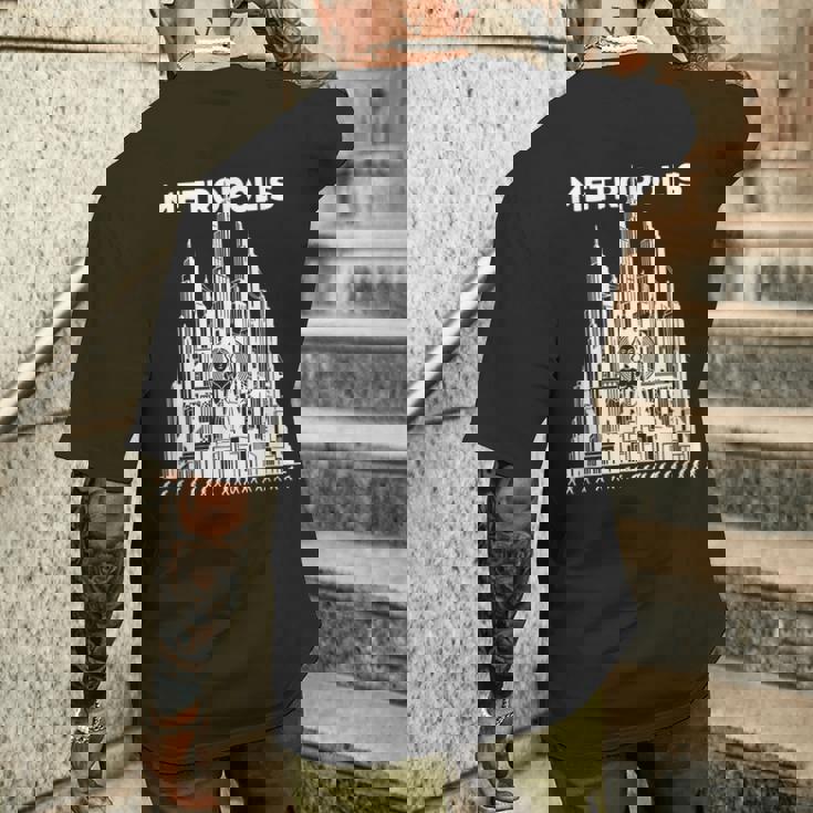 フリッツ・ラングのメトロポリス サイレントsfクラシック メンズTシャツ バックプリント 彼への贈り物